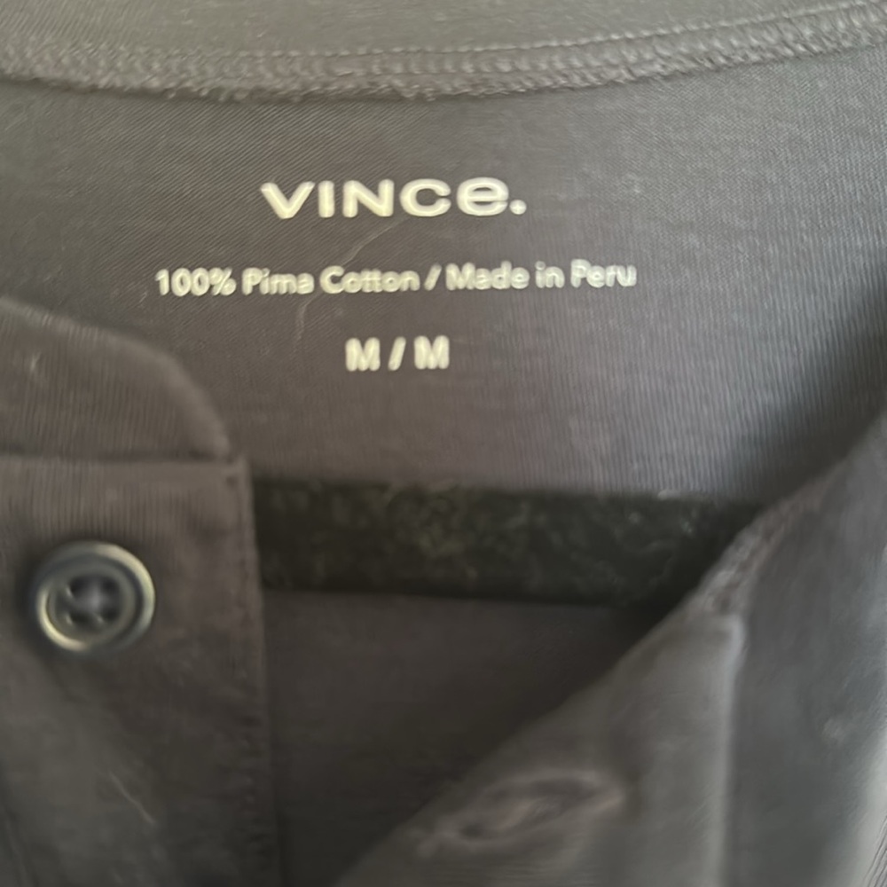 Vince Men's Dark Blue Short Sleeve Garment Dyed Henley Shirt Medium Pima Cotton - Picture 9 of 12
